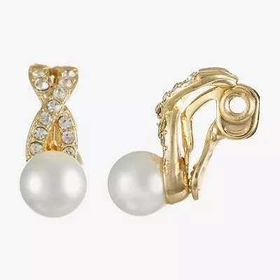Monet Jewelry Gold Tone Womens Glass Simulated Pearl Knot Clip On Earrings