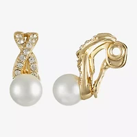 Monet Jewelry Gold Tone Womens Glass Simulated Pearl Knot Clip On Earrings
