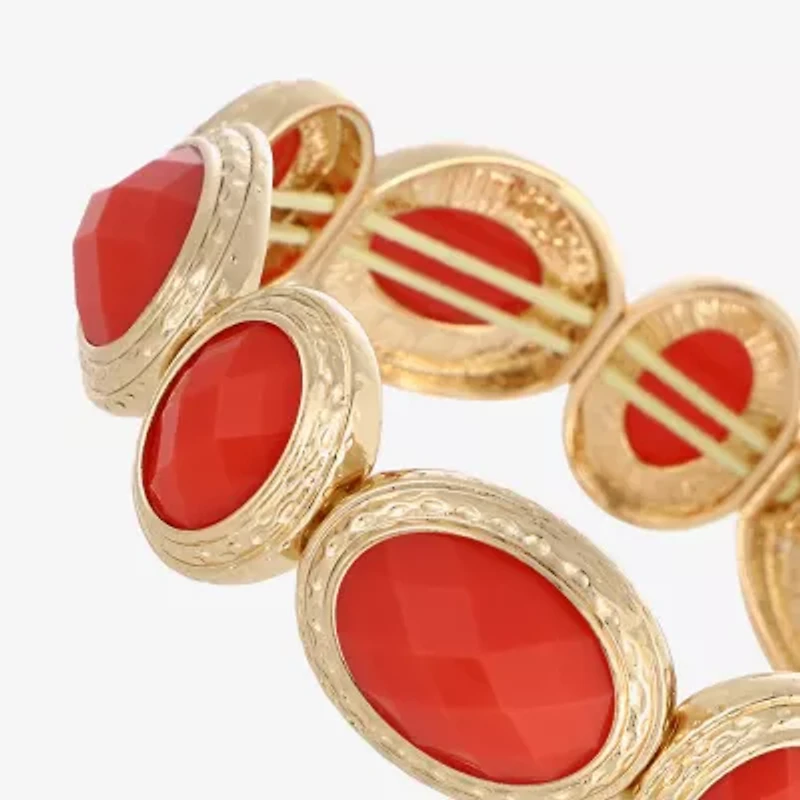 Monet Jewelry Gold Tone Womens Orange Oval Stretch Bracelet