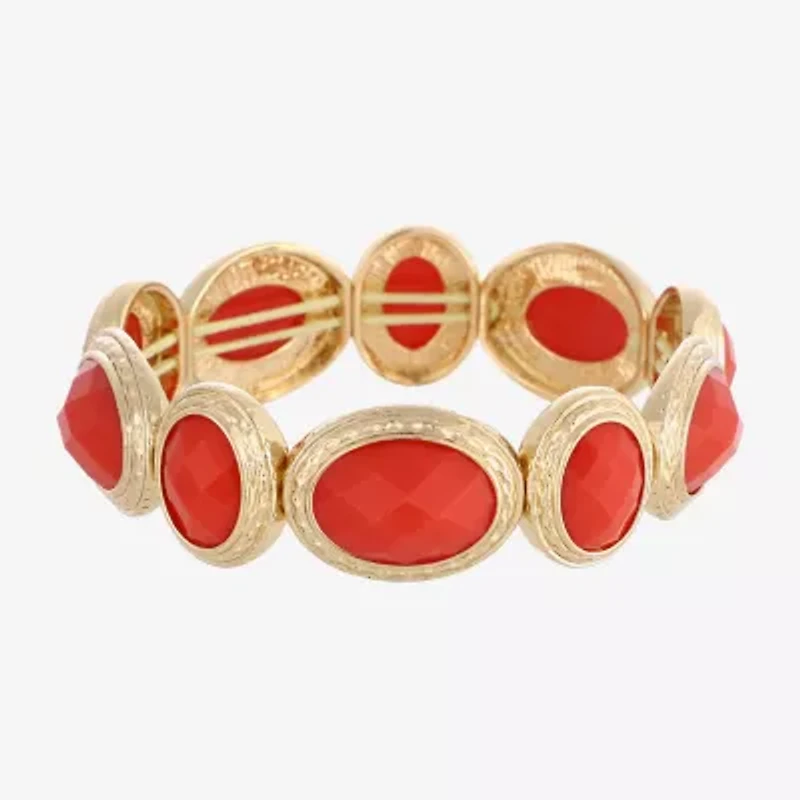 Monet Jewelry Gold Tone Womens Orange Oval Stretch Bracelet