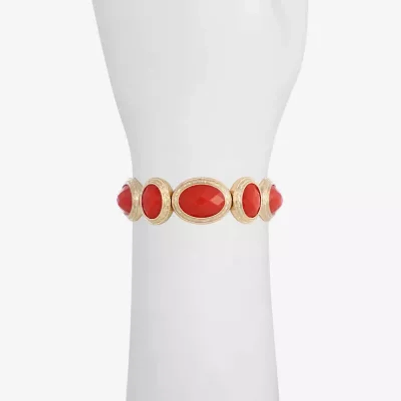 Monet Jewelry Gold Tone Womens Orange Oval Stretch Bracelet