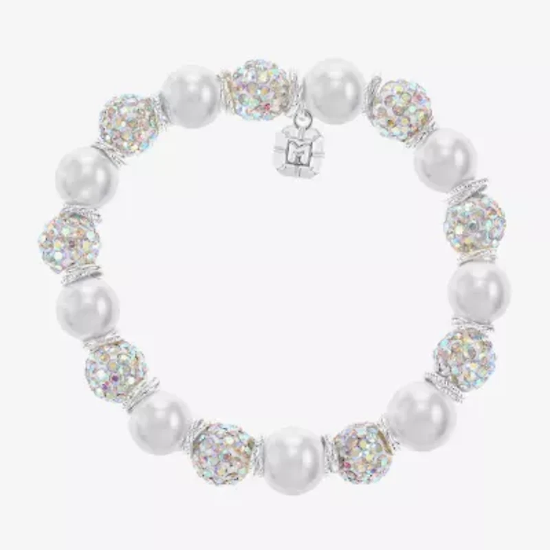 Monet Jewelry Womens Glass Simulated Pearl Round Stretch Bracelet