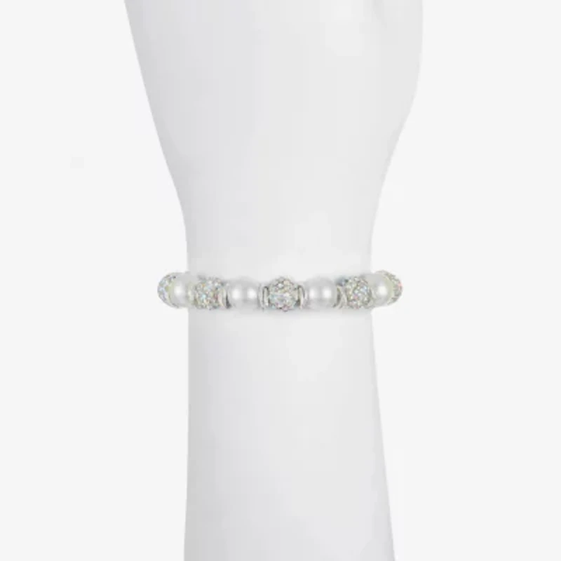 Monet Jewelry Womens Glass Simulated Pearl Round Stretch Bracelet