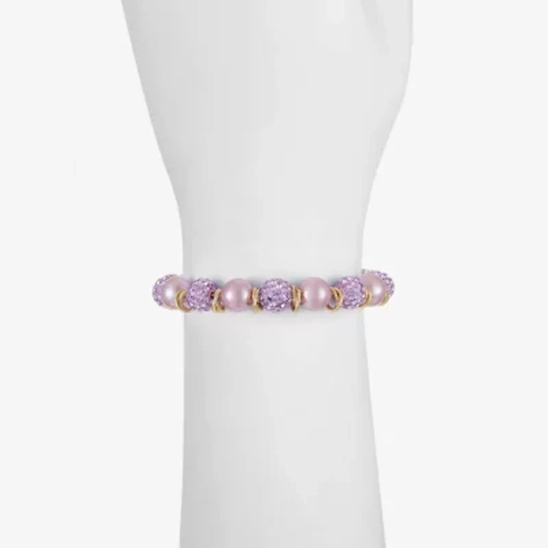 Monet Jewelry Womens Glass Simulated Pearl Round Stretch Bracelet