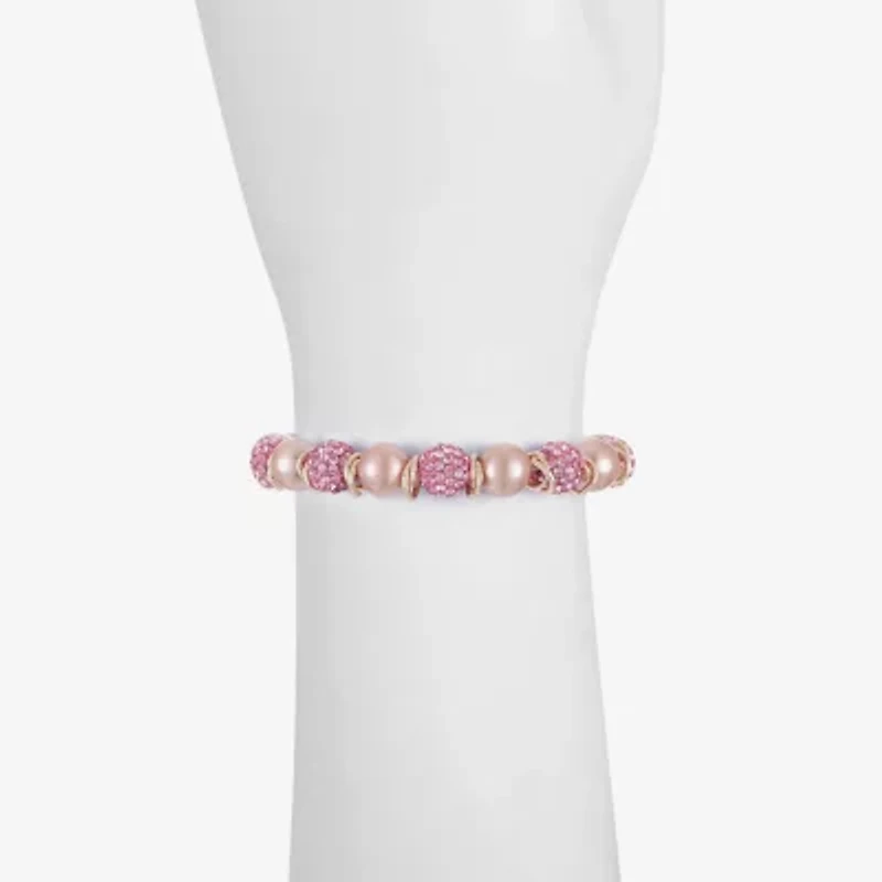 Monet Jewelry Womens Glass Simulated Pearl Round Stretch Bracelet