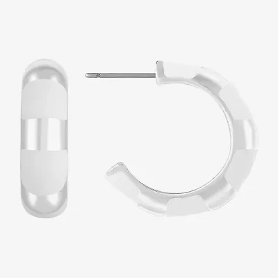Liz Claiborne Silver Tone Striped Enamel Womens 22.5mm Hypoallergenic Hoop Earrings