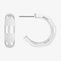 Liz Claiborne Silver Tone Striped Enamel Womens 22.5mm Hypoallergenic Hoop Earrings