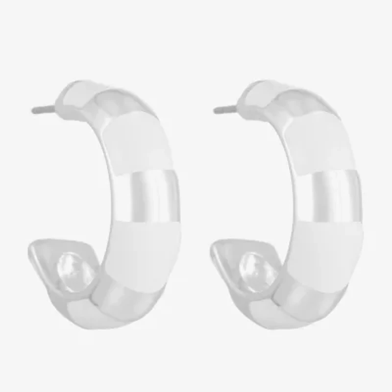 Liz Claiborne Silver Tone Striped Enamel Womens 22.5mm Hypoallergenic Hoop Earrings