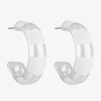 Liz Claiborne Silver Tone Striped Enamel Womens 22.5mm Hypoallergenic Hoop Earrings