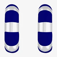 Liz Claiborne Silver Tone Striped Enamel Womens 22.5mm Hypoallergenic Hoop Earrings