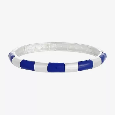 Liz Claiborne Silver Tone Striped Enamel Womens Stretch Bracelet