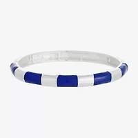 Liz Claiborne Silver Tone Striped Enamel Womens Stretch Bracelet