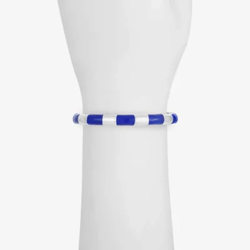 Liz Claiborne Silver Tone Striped Enamel Womens Stretch Bracelet