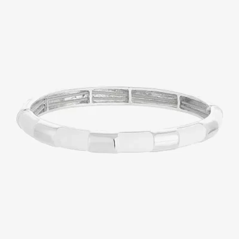 Liz Claiborne Silver Tone Striped Enamel Womens Stretch Bracelet