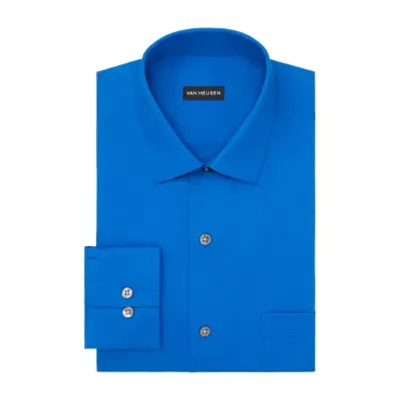 Van Heusen Everyday Defense Stain Shield Fitted Mens Modern Fit Stretch Fabric Wrinkle Free Long Sleeve Dress Shirt