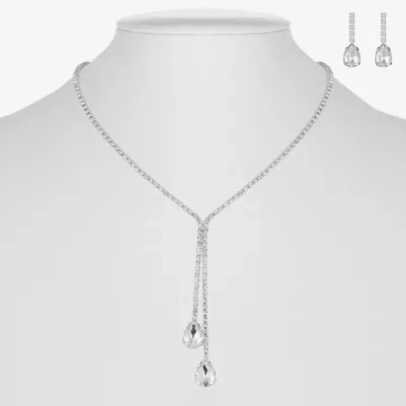 Monet Jewelry Timeless Silver Tone Bolo Necklace & Drop Earrings Womens Glass 2-pc. Jewelry Set