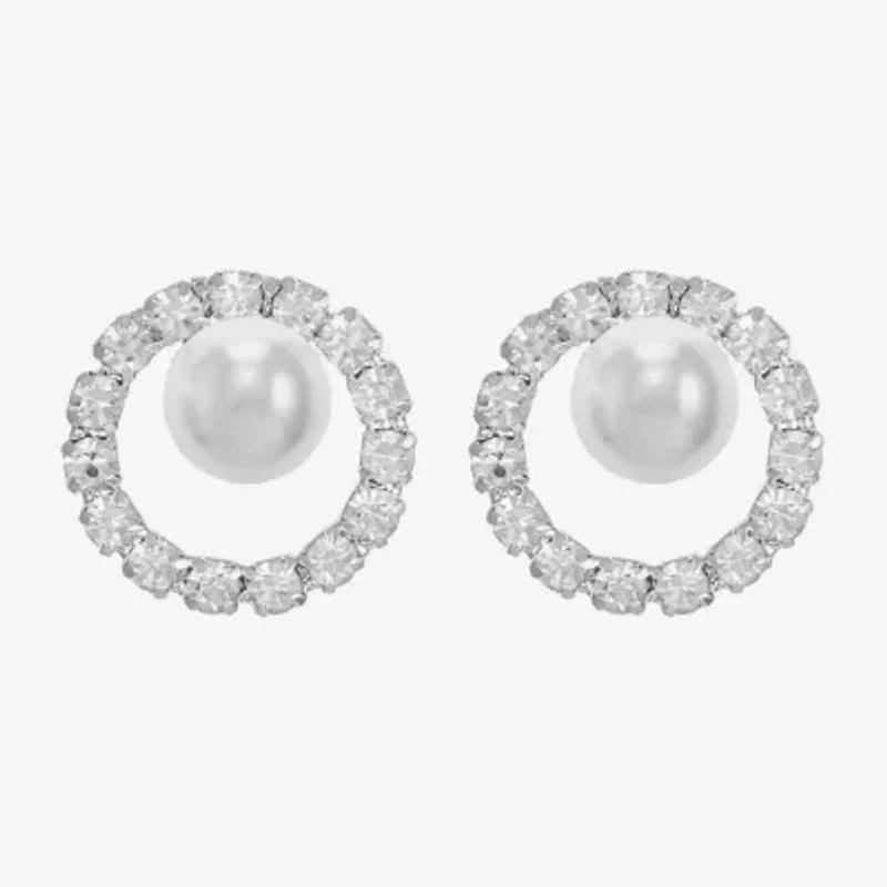 Monet Jewelry Timeless Silver Tone Glass Simulated Pearl 17mm Round Stud Earrings