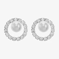 Monet Jewelry Timeless Silver Tone Glass Simulated Pearl 17mm Round Stud Earrings