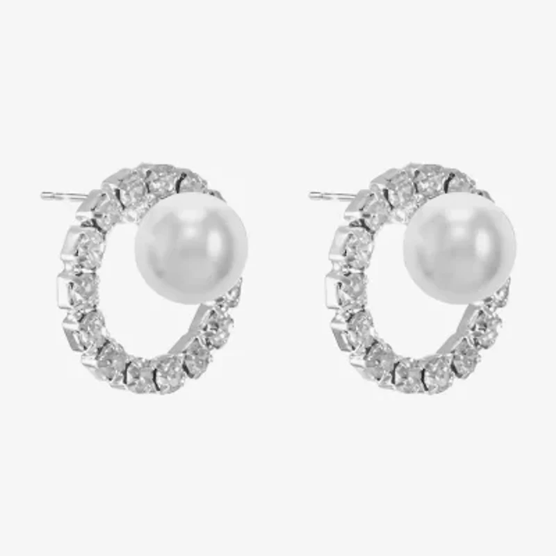 Monet Jewelry Timeless Silver Tone Glass Simulated Pearl 17mm Round Stud Earrings