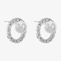 Monet Jewelry Timeless Silver Tone Glass Simulated Pearl 17mm Round Stud Earrings