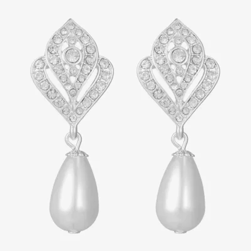 Monet Jewelry Timeless Silver Tone Womens Glass Simulated Pearl Hypoallergenic Drop Earrings