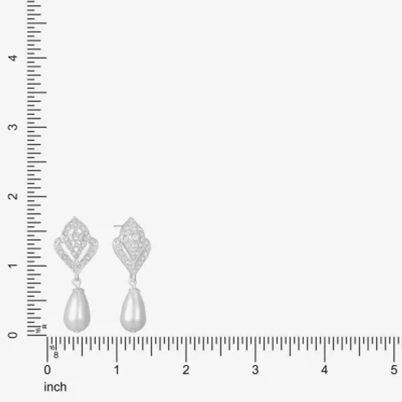 Monet Jewelry Timeless Silver Tone Womens Glass Simulated Pearl Hypoallergenic Drop Earrings