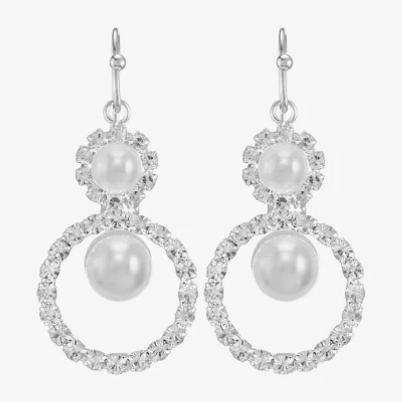 Monet Jewelry Timeless Silver Tone Womens Glass Simulated Pearl Round Drop Earrings