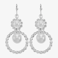 Monet Jewelry Timeless Silver Tone Womens Glass Simulated Pearl Round Drop Earrings
