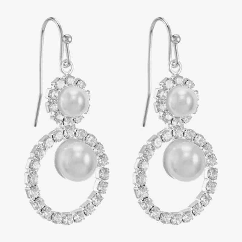 Monet Jewelry Timeless Silver Tone Womens Glass Simulated Pearl Round Drop Earrings