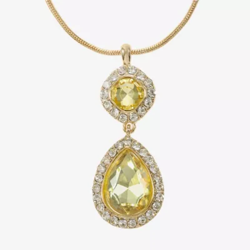 Monet Jewelry Halo Womens Glass Cushion Pear 17 Inch Pendant Necklaces