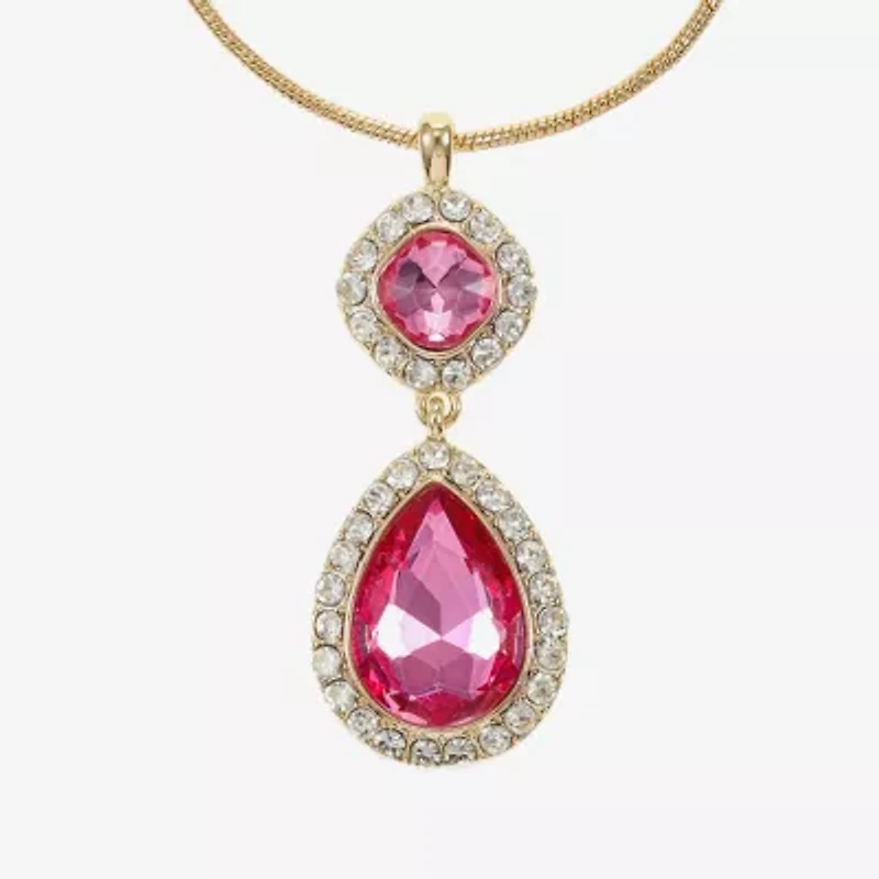 Monet Jewelry Halo Womens Glass Cushion Pear 17 Inch Pendant Necklaces