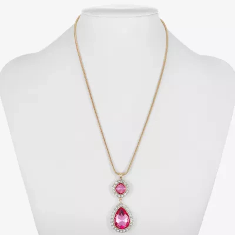 Monet Jewelry Halo Womens Glass Cushion Pear 17 Inch Pendant Necklaces