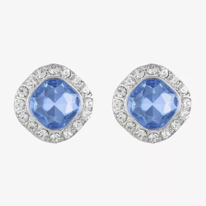 Monet Jewelry Halo Glass 18mm Cushion Stud Earrings