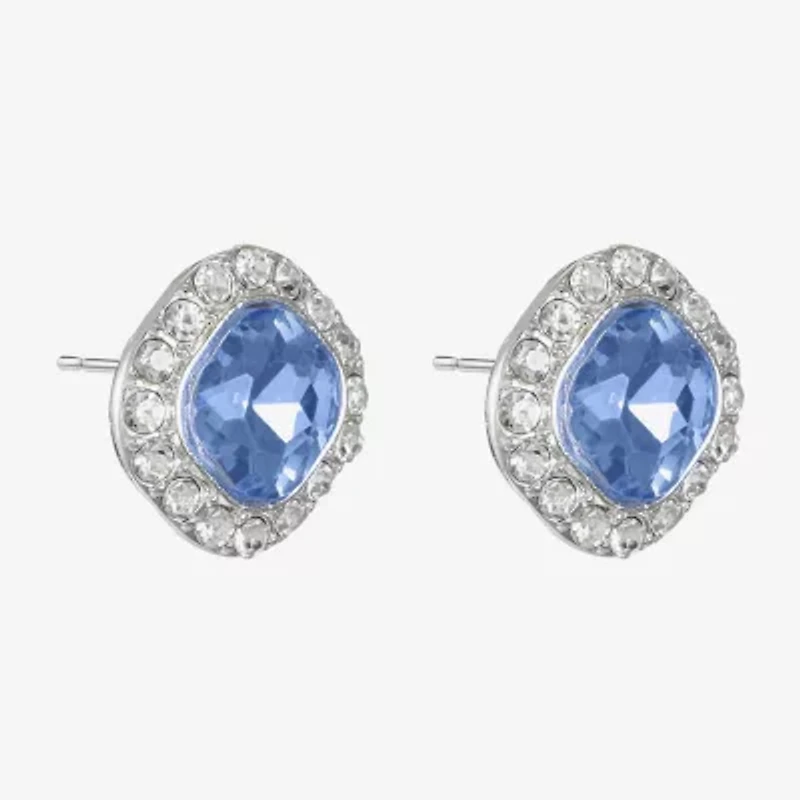 Monet Jewelry Halo Glass 18mm Cushion Stud Earrings