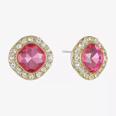 Monet Jewelry Halo Glass 18mm Cushion Stud Earrings