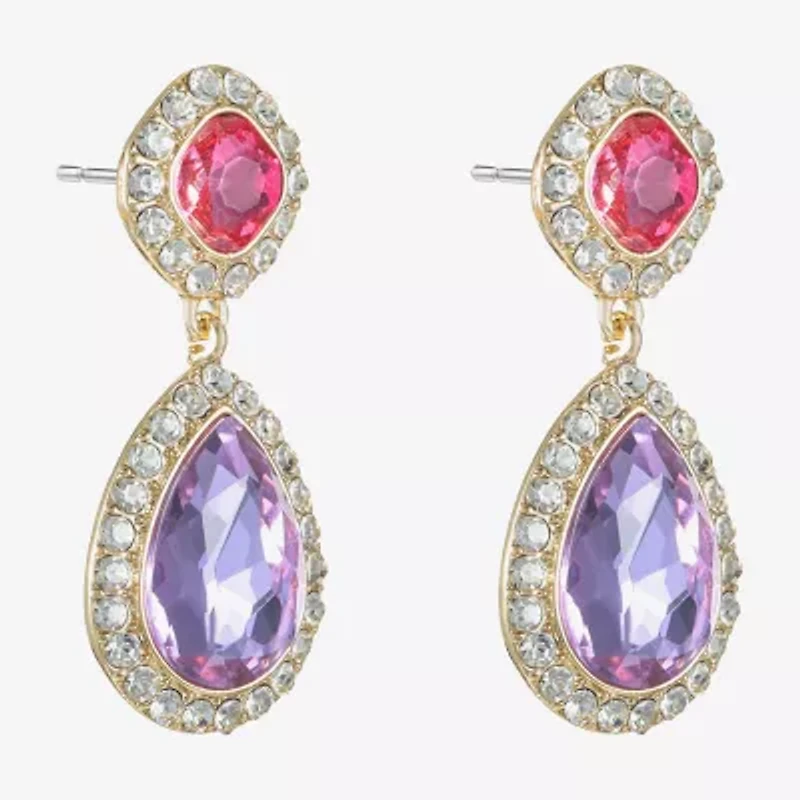 Monet Jewelry Halo Womens Multi Color Glass Hypoallergenic Drop Earrings