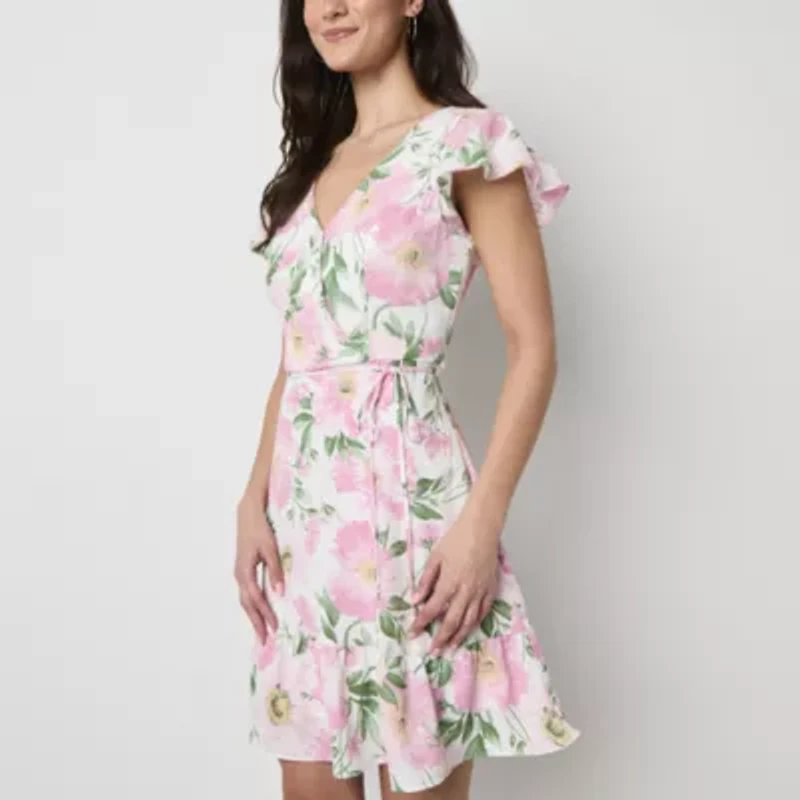 Brannan Womens Short Sleeve Floral Fit + Flare Dress