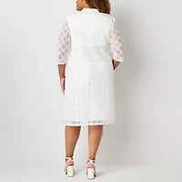 Maya Brooke Womens Windowpane Jacket Dress Plus