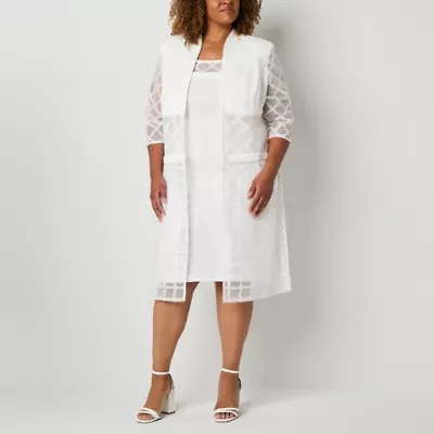 Maya Brooke Womens Windowpane Jacket Dress Plus