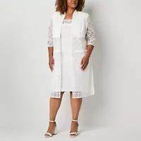 Maya Brooke Womens Windowpane Jacket Dress Plus