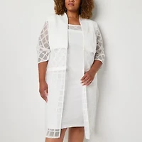 Maya Brooke Womens Windowpane Jacket Dress Plus