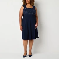 Brianna Milay Womens Plus Beaded Jacket Dress