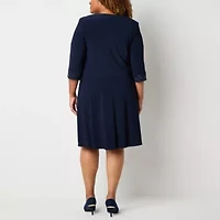 Brianna Milay Womens Beaded Jacket Dress Plus