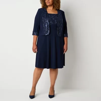 Brianna Milay Womens Beaded Jacket Dress Plus