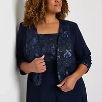 Brianna Milay Womens Beaded Jacket Dress Plus