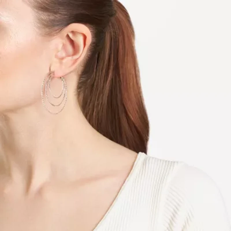 Womens Sterling Silver 45.2mm Round Hoop Earrings