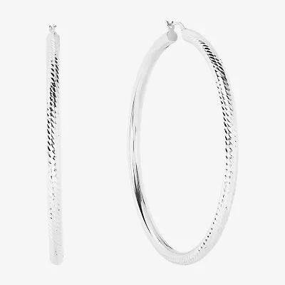 Womens Sterling Silver 65mm Round Hoop Earrings