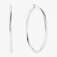 Womens Sterling Silver 65mm Round Hoop Earrings