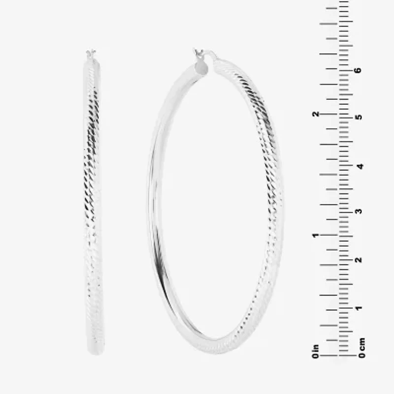 Womens Sterling Silver 65mm Round Hoop Earrings