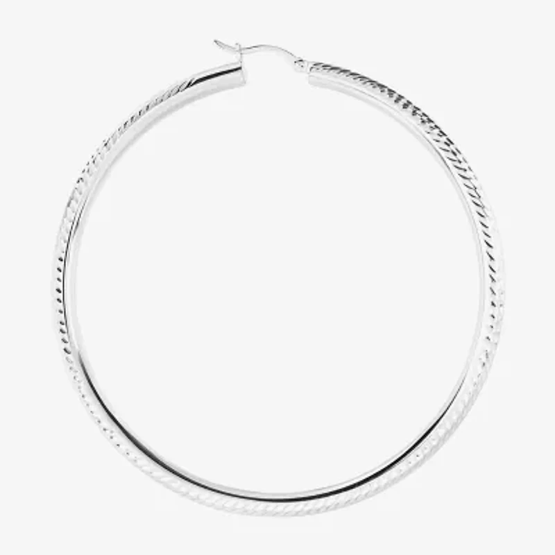 Womens Sterling Silver 65mm Round Hoop Earrings